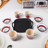 Ceramic Cups and Glass Bowls Set with Plastic Plate
