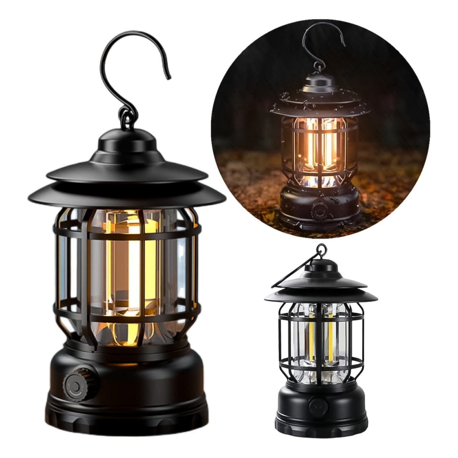 Retro style LED camping lantern with warm light