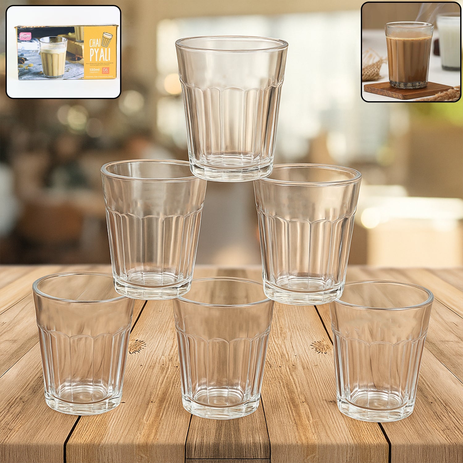 Supermom 6-piece transparent plastic chai pyali tea glass set