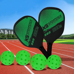 Two lightweight pickleball paddles with perforated balls
