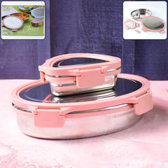 Ganesh Classy 2-Piece Leakproof Stainless Steel Lunch Box Set in Pink