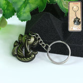 Ganesh Face antique black metal keychain, front view