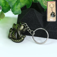 Ganesh Face antique black metal keychain, front view