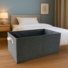 Foldable cloth storage box with handles in cotton and linen, 47 by 28 cm