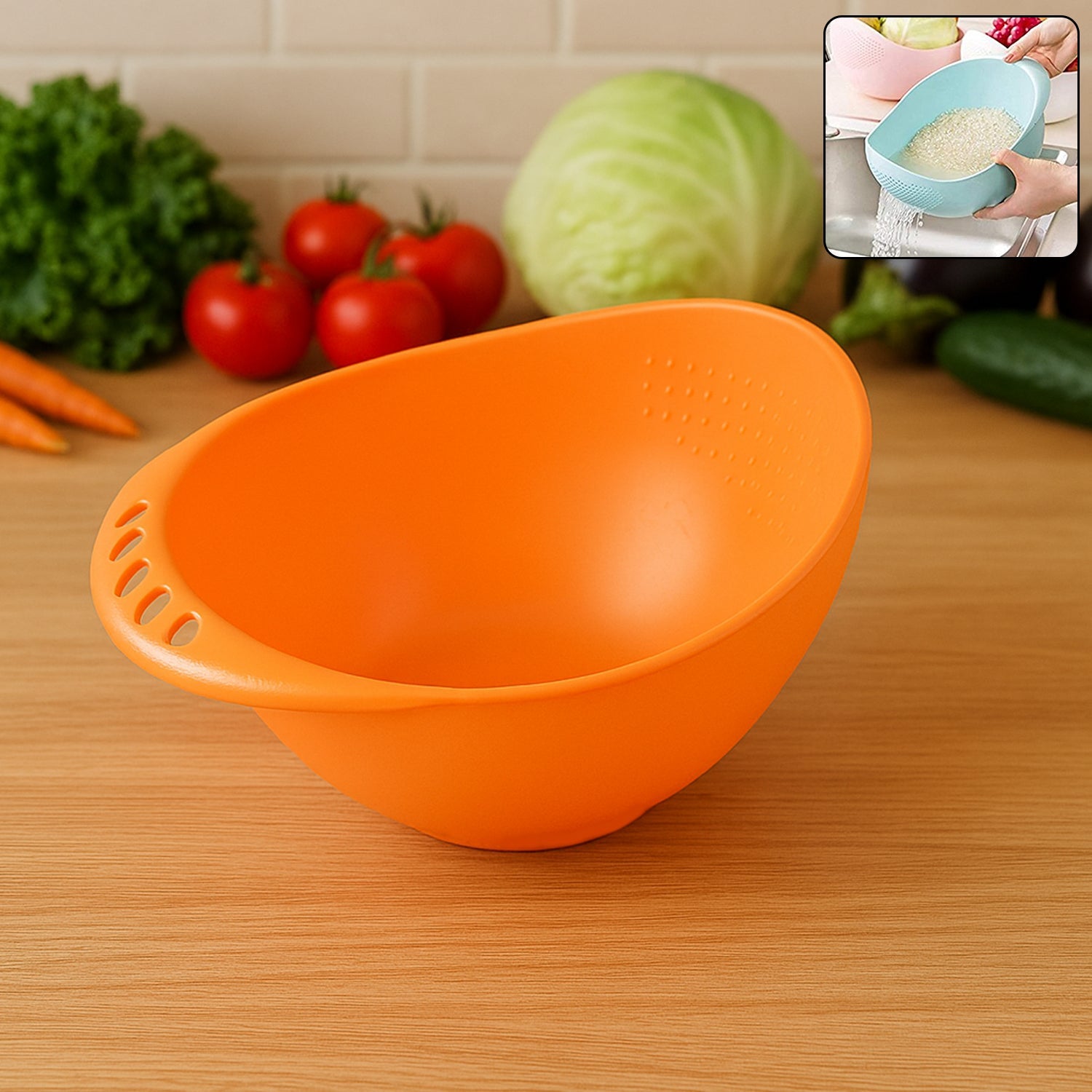 Plastic rice washing bowl strainer, top view