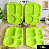 Set of unbreakable 5-compartment divided plates in various colors
