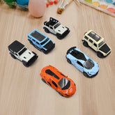 Mini pull back car toy in mix colors on white background