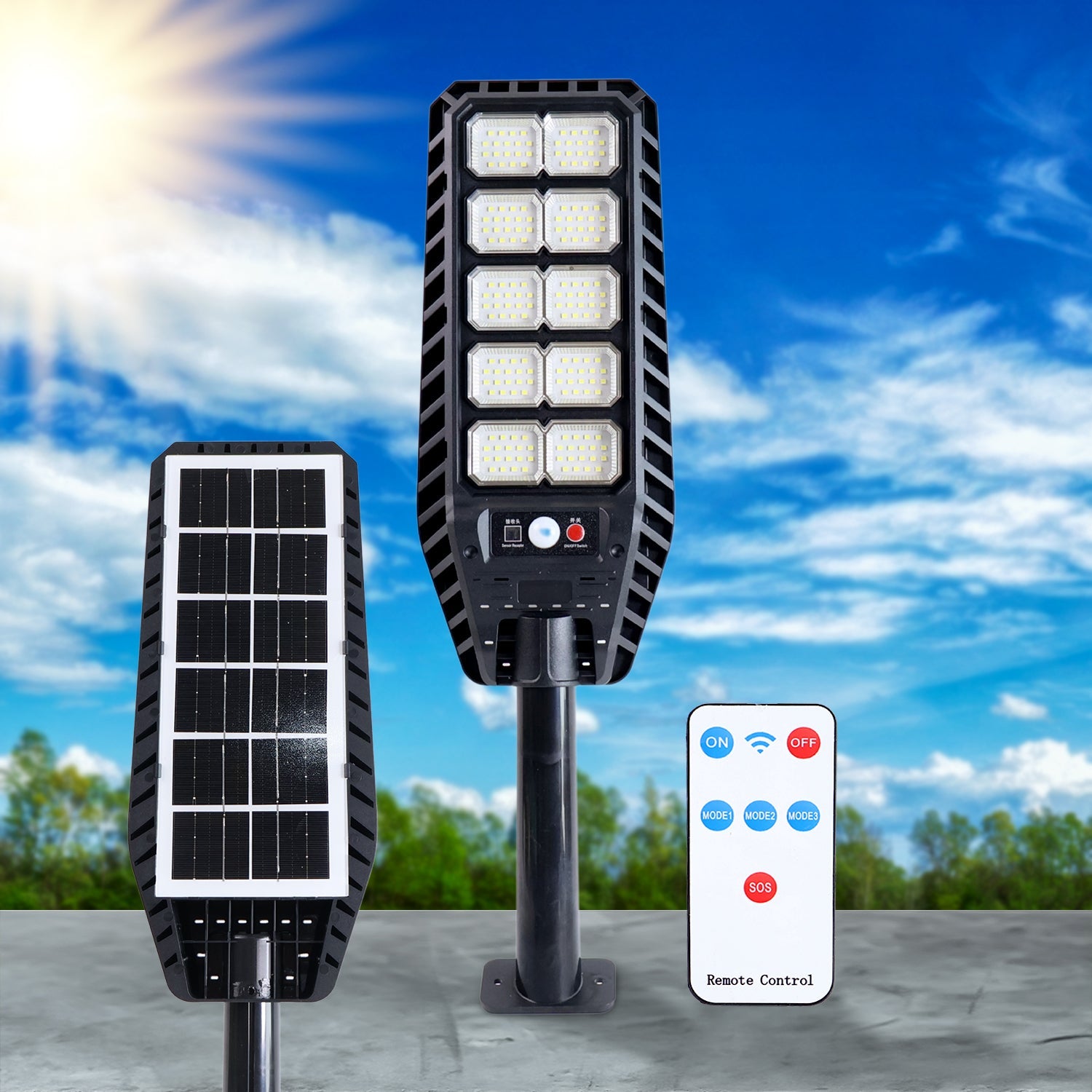 High-Powered Solar LED Street Light with motion sensor and remote control