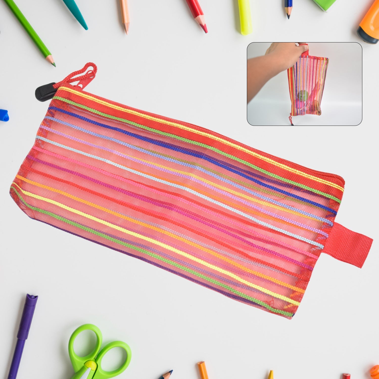 Transparent nylon mesh zippered multi-purpose pouch in assorted colors