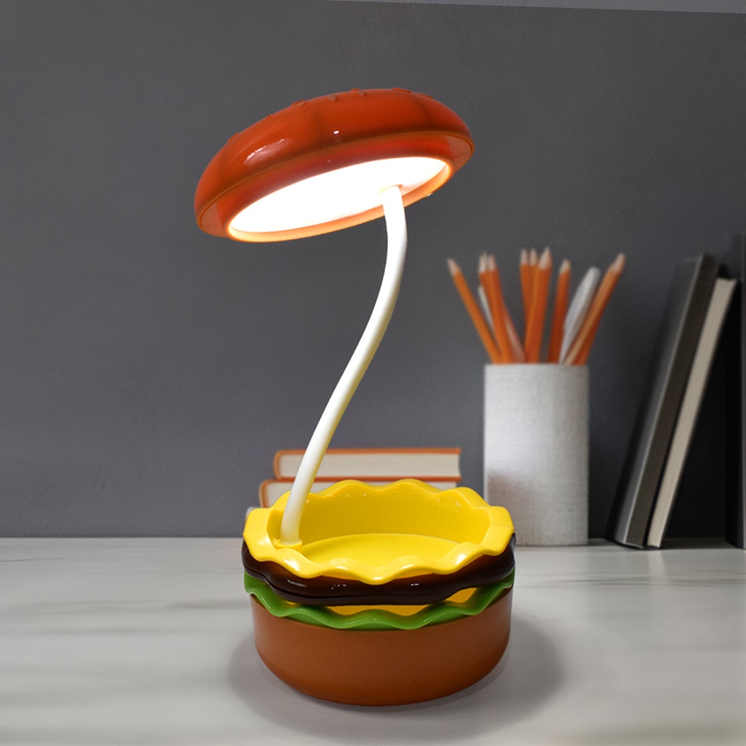 Burger LED lamp folded, ready for use