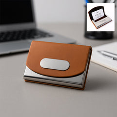 Leather & Stainless-Steel Business Card Holder (1 Pc)
