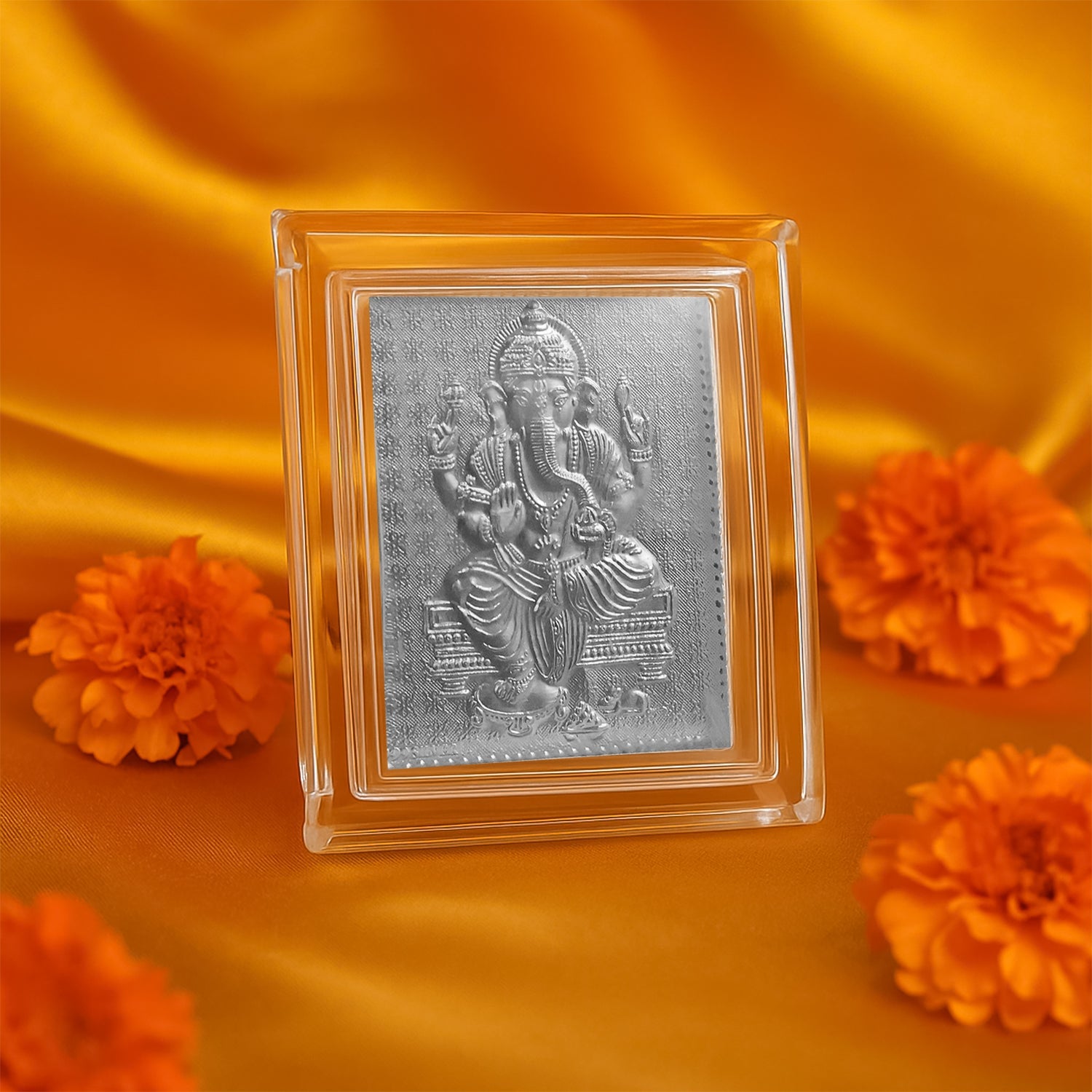 Silver-Plated Embossed Lord Ganesha Photo Frame for spiritual decor
