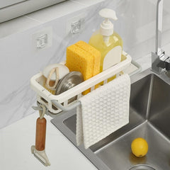 Side view of retractable kitchen sink caddy with drainage holes