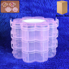 3-layer transparent flower storage box with clip locks, stackable organizer