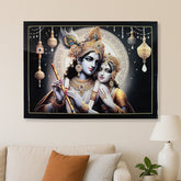 Lord Krishna and Radha Wall Painting with Wooden Frame 60x45 Cm Approx (1 Pc / Mix Design)