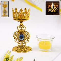 Golden Flower Diwali Candle Holder with Plastic Stand