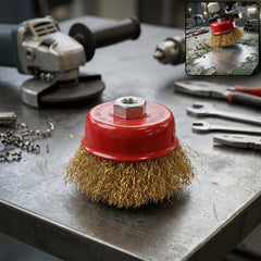Heavy duty gold wire cup brush for metal cleaning