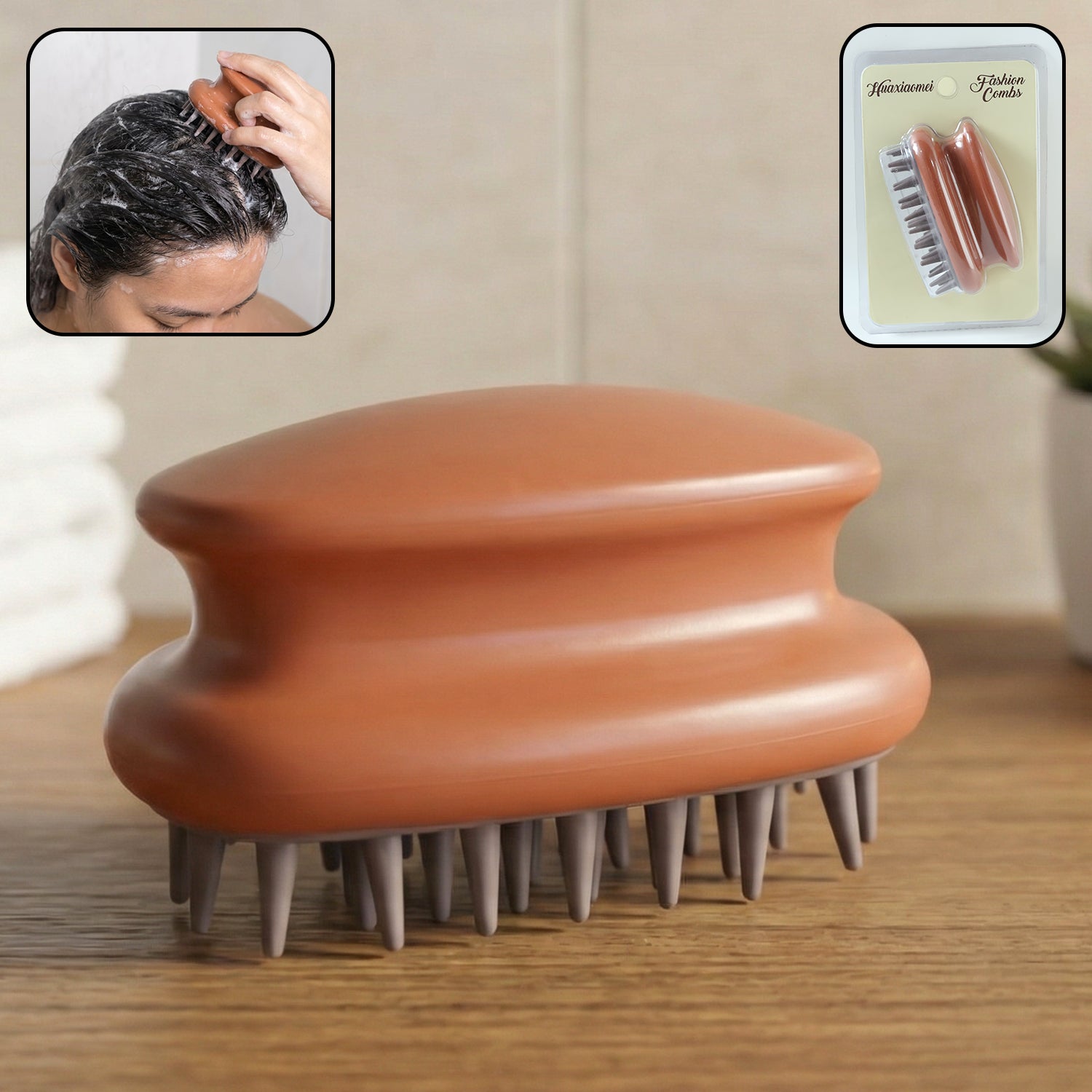 Manual scalp massage shampoo brush with soft flexible bristles