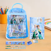 Kids 6-piece stationery kit with pencils, sharpener, scale, notebook, and zip bag