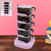 Rotating vertical spice jars rack with five sections and spoons