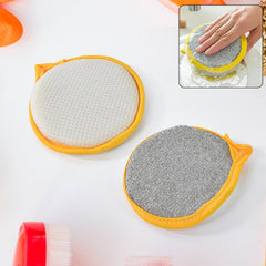 Double-sided dishwashing sponge and brush front view
