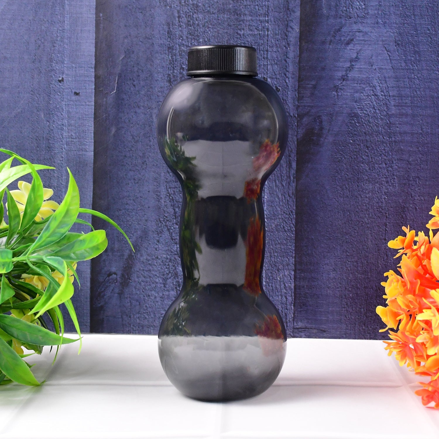 Dumbbell shaped gym water bottle front view