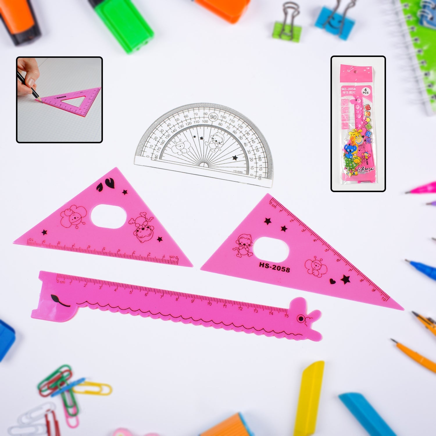 4 Pc Cute Cartoon Giraffe Plastic Ruler Set