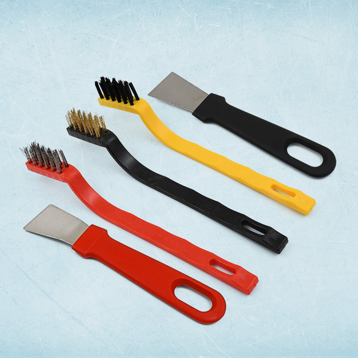 Wire Brush and Scraper Set with 5 pieces including stainless steel and brass brushes