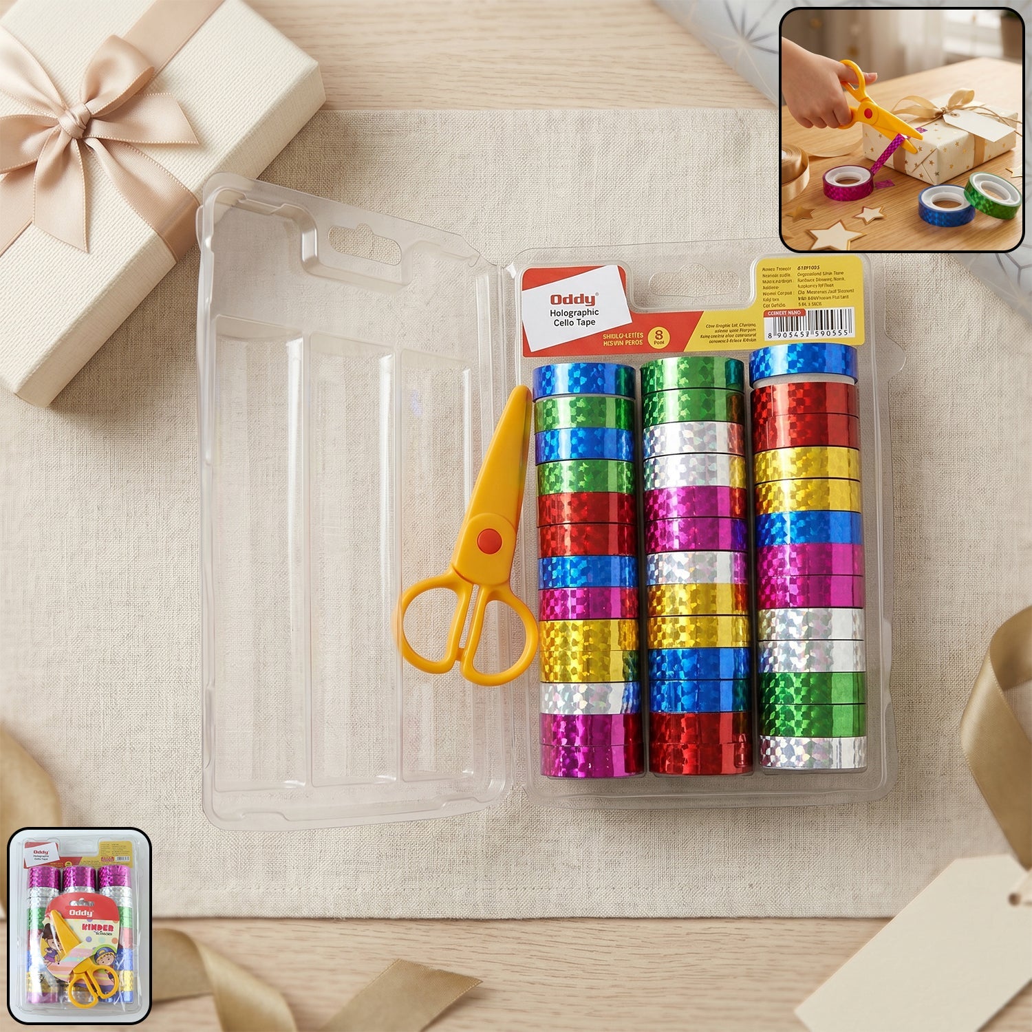 Holographic decorative tape set with scissors