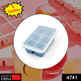 6-grid silicone ice tray in blue color on white background