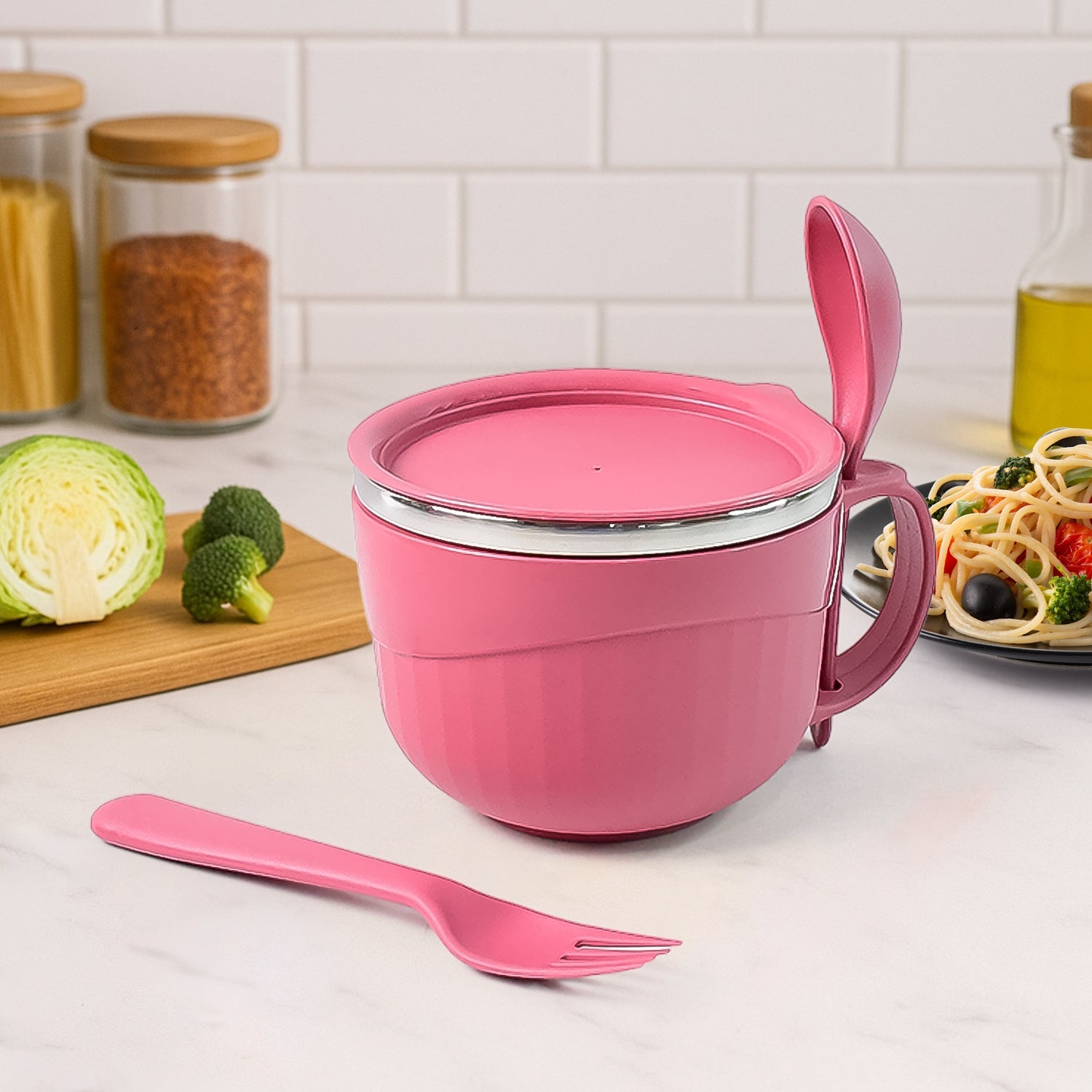 Apex 700 ML Multipurpose Noodle Bowl with Handle, Lid & Fork