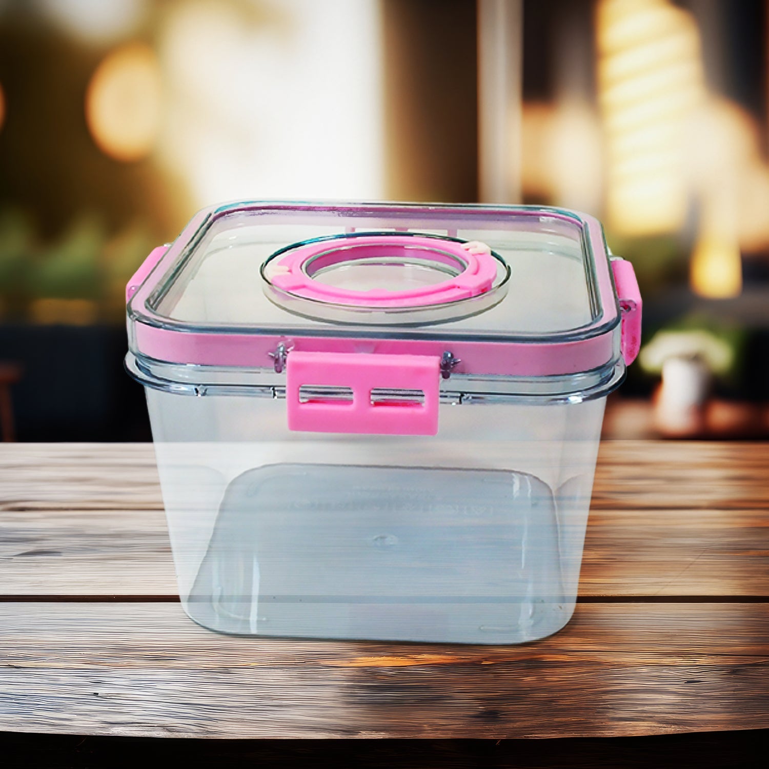 Clear plastic food storage container with lid