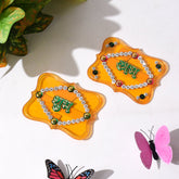 Close-up of Shubh Labh wall hanging set with glitter & stone work
