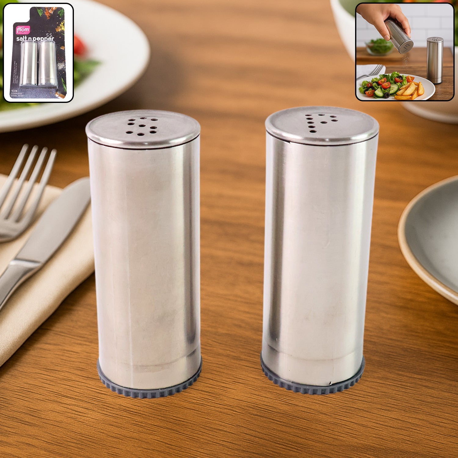 Supermom Stainless Steel Salt and Pepper Shaker Set with brushed finish