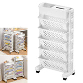 Large 5-tier movable plastic bookshelf with wheels