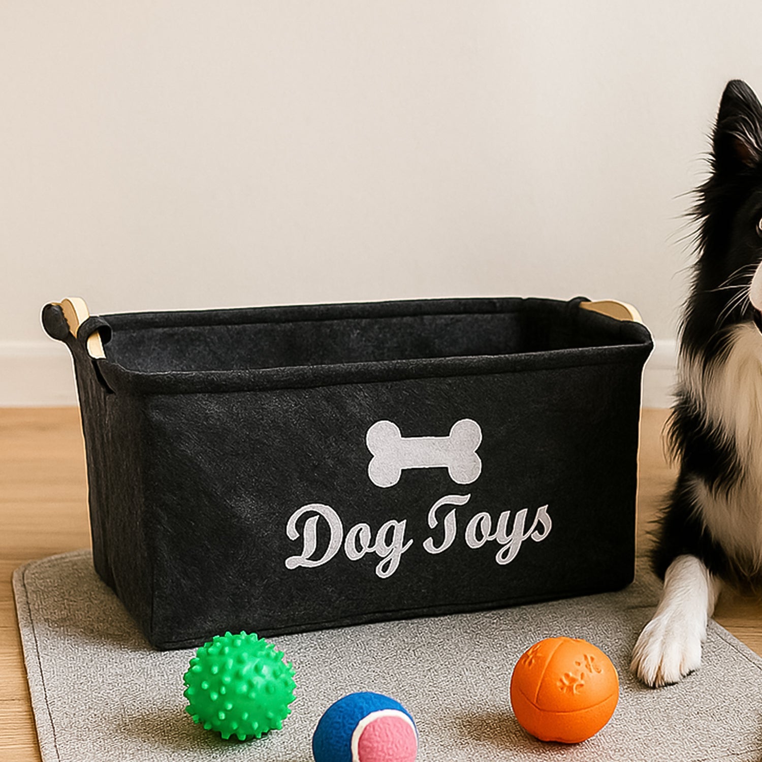Pet Toy Storage Basket with Dog Toys print