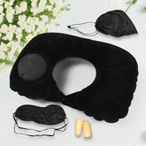 8512 3 in 1 Comfortable Travel Sleeping Kit, Neck Pillow, Eye Mask & Ear Plug Set Inflatable Plane Sleeping Pillow Head Neck Support Pillows for Travel Airplane Office, Black
