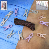 Cloth Drying Rope with Clips set showing rope and clips
