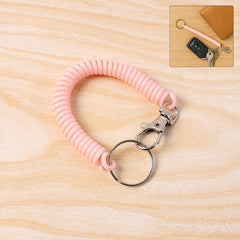 Elastic Spiral Coil Keychain Bracelet with metal key ring and clip