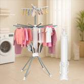 Multi-layer foldable clothes drying rack with wheels and shoe holder