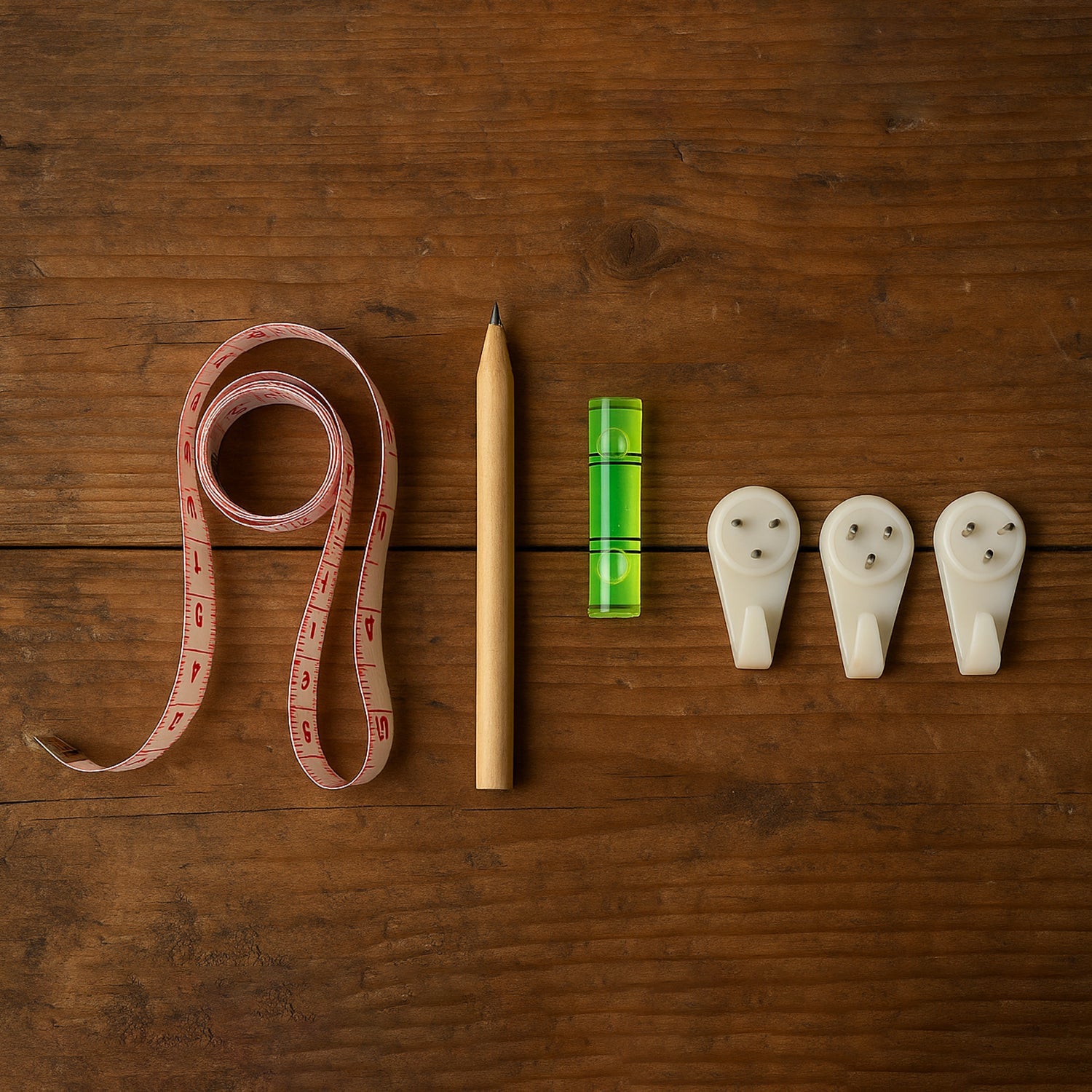 6-in-1 Wall Hanging & Measurement Tool Kit laid out