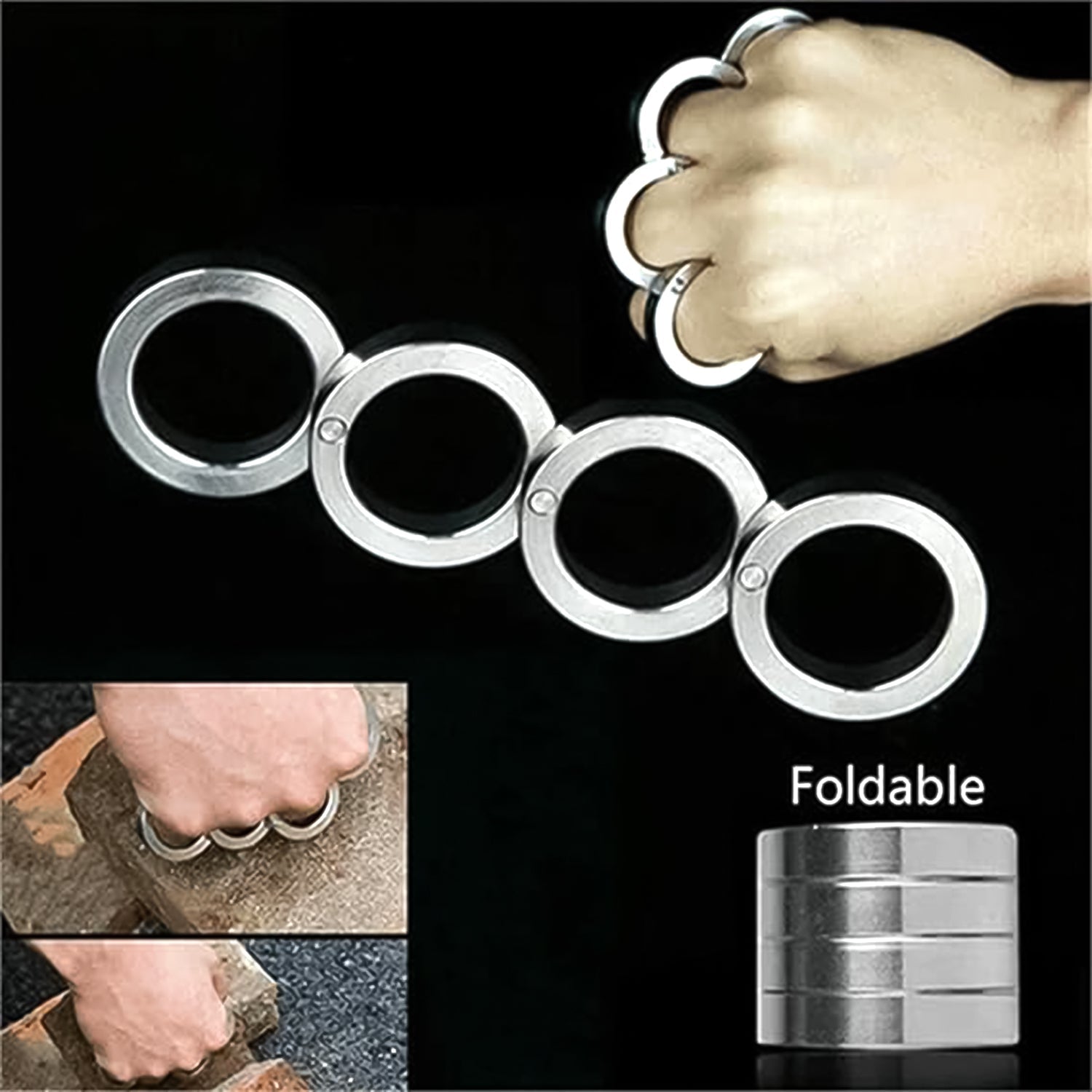 Portable 4-Finger Rotating Folding Stainless Steel Ring