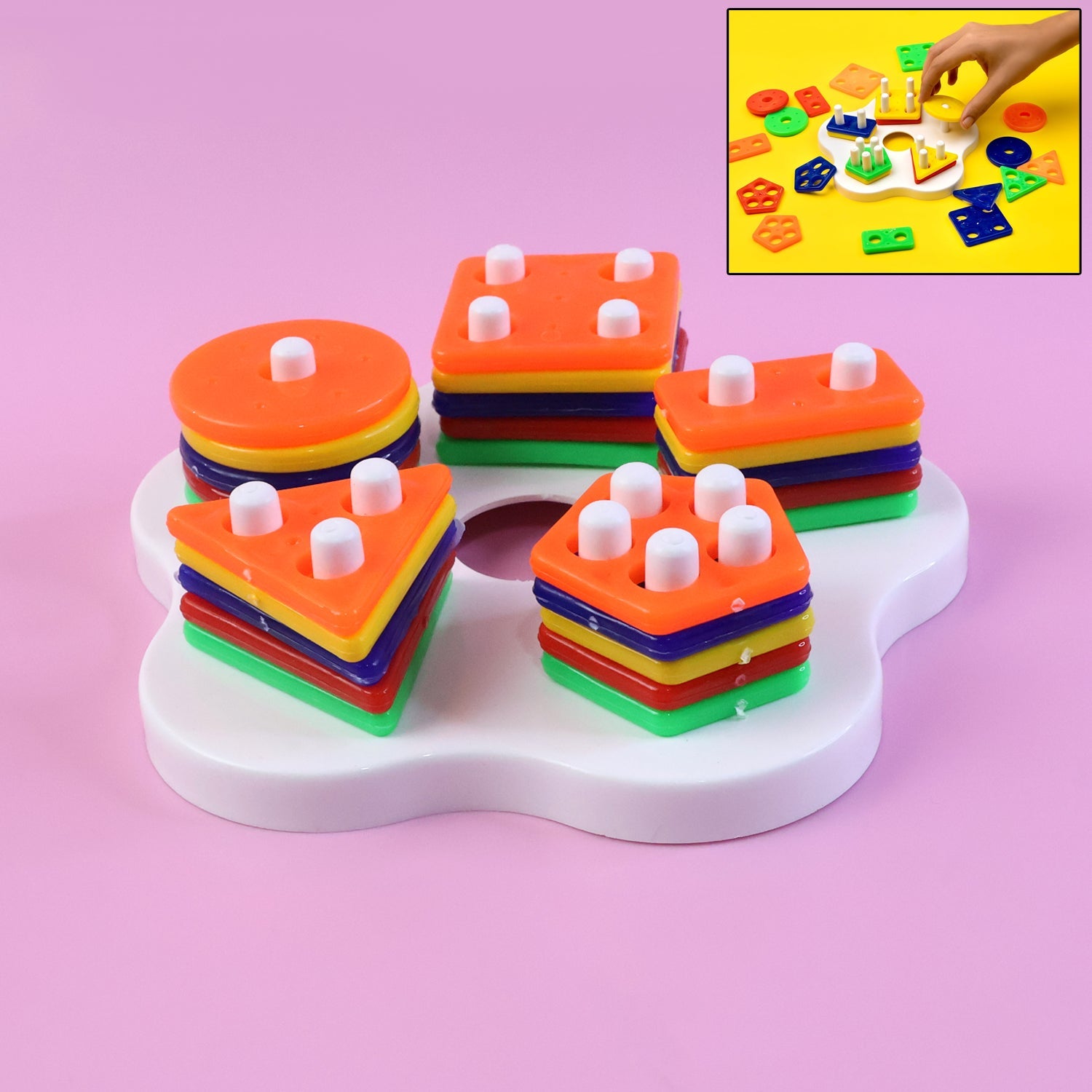 Colorful geometric stacking sorter puzzle toy with various shapes