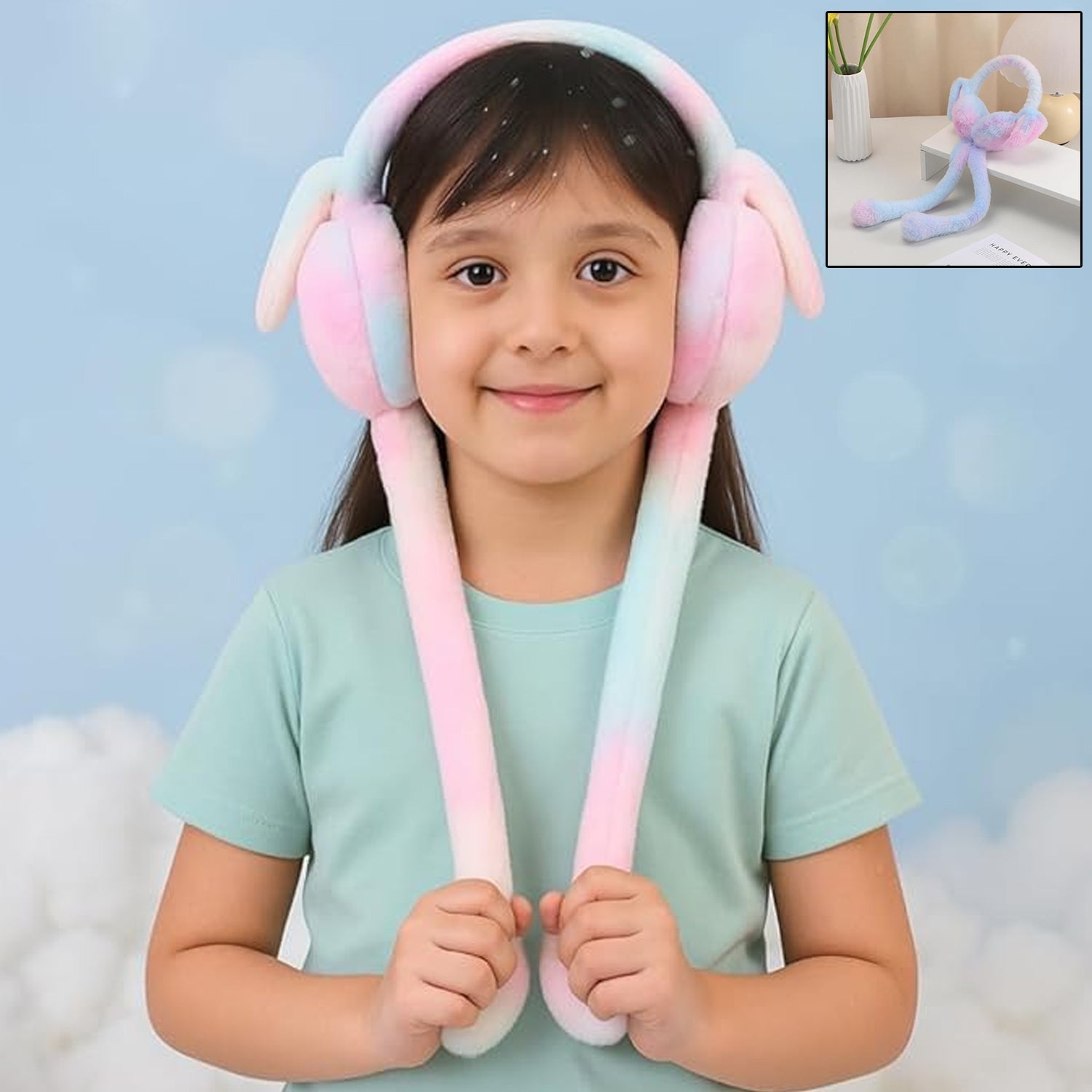 Kids soft plush winter earmuff with bunny design