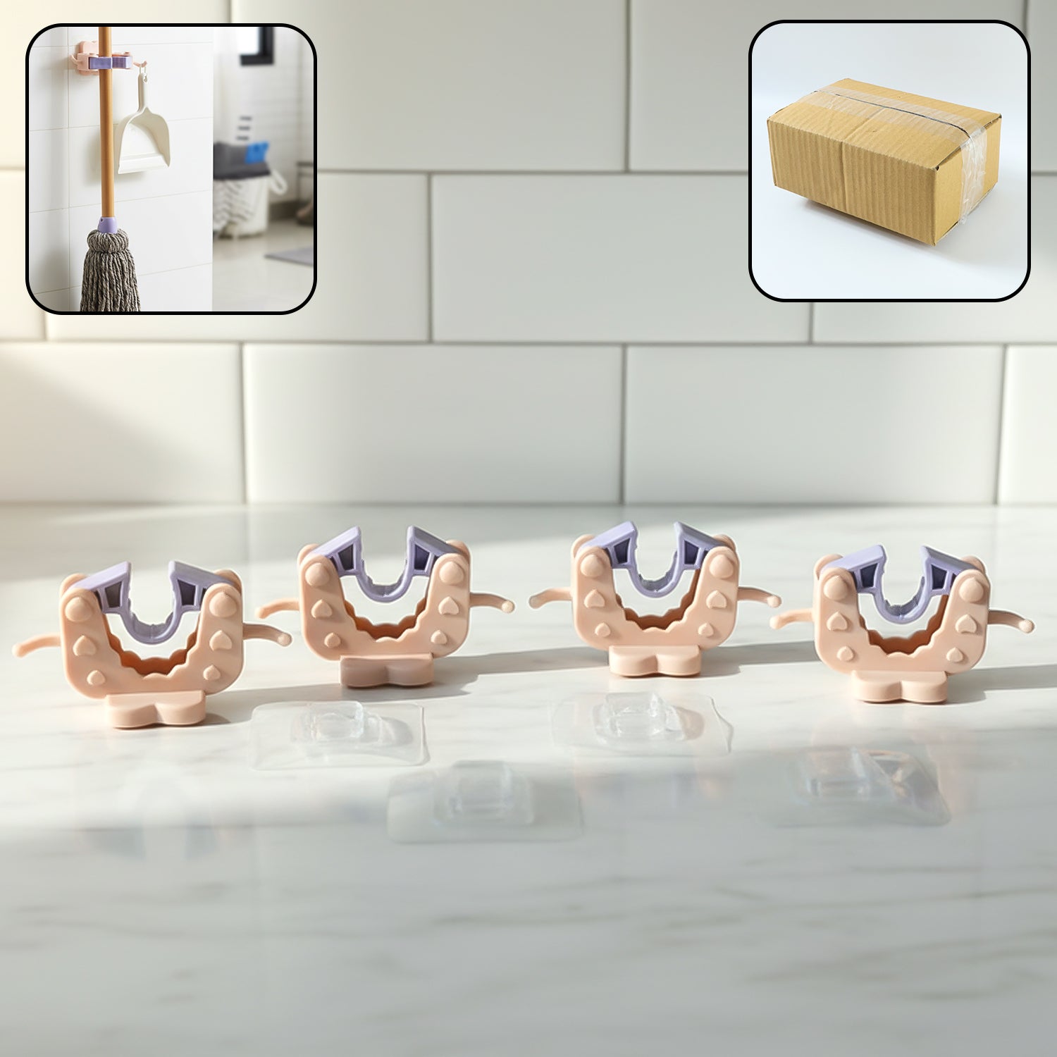 Wall Mounted Broom and Mop Holder Clips 4 Pc Set