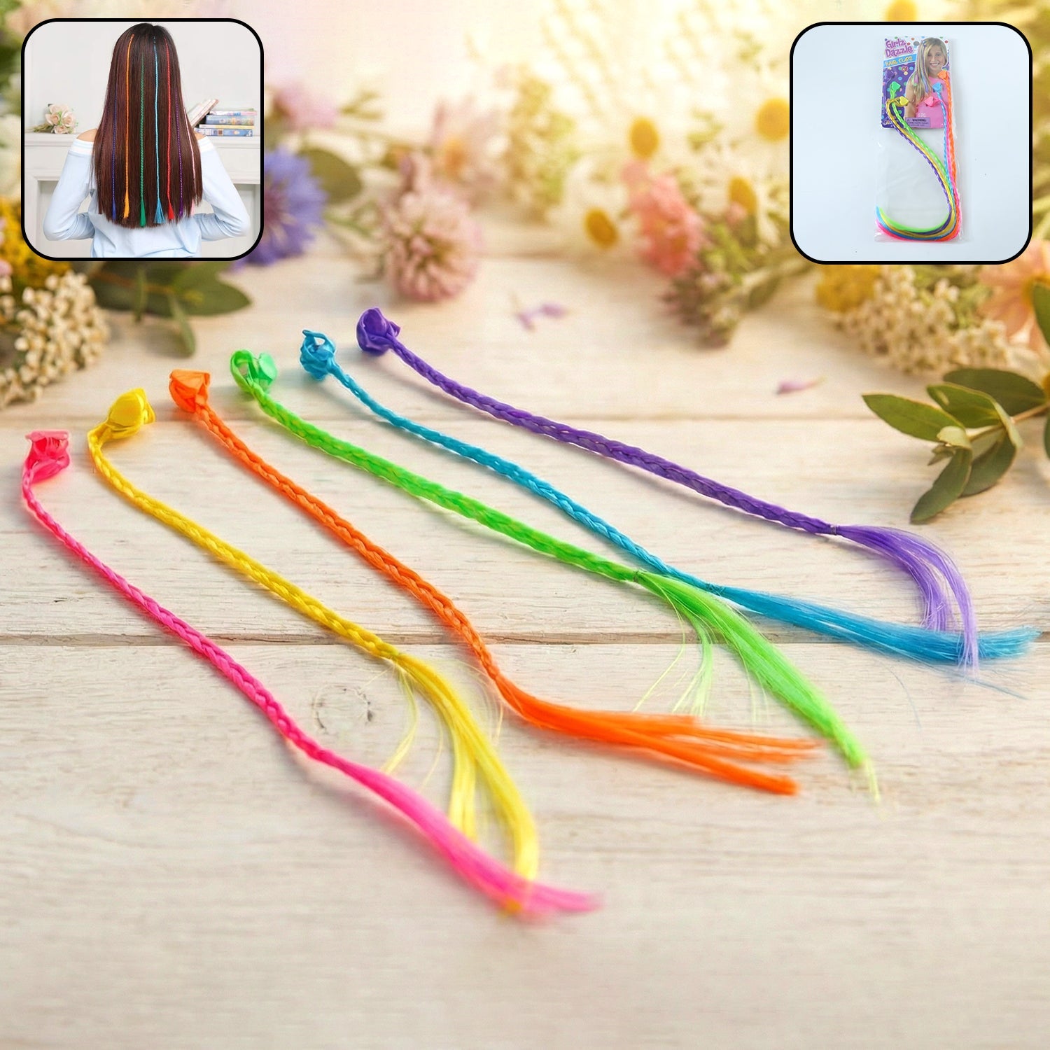 Colourful braided clip-in hair extension streaks for girls and kids