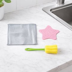 3-in-1 Kitchen Cleaning Set with scrub pad, sink strainer, and bottle brush