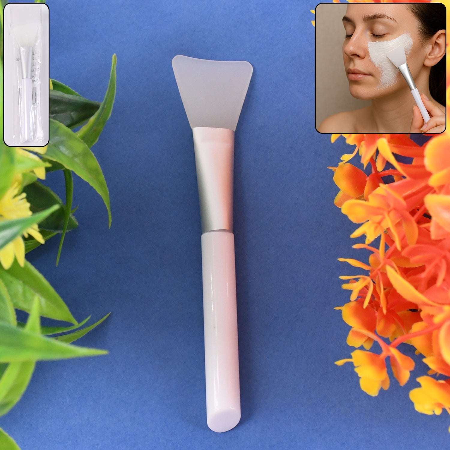 Silicone face mask applicator brush with flat head