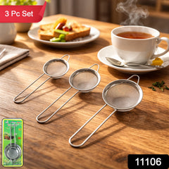 Close-up of fine mesh tea strainers