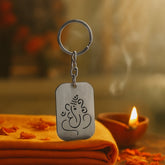 Auspicious Ganesh cut-out metal keychain with smooth tag plate